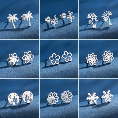 Vintage S925 Copper Flower Stud Earrings Bohemia Plant Zircon Retro Daisy Mandala Coconut Tree Earing Engagement Accessories
