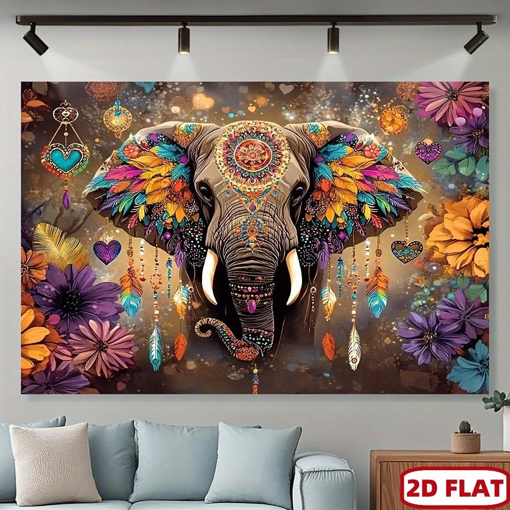 Boho Elephant Mandala Feather Flower Tapestry Colorful Animal Art Wall Hanging Living Room Decor Spiritual Indian Style Fabric