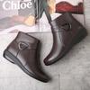 Women's Genuine Leather Warm Winter Ankle Boots - Soft Sole, Flat-Bottomed for Middle-Aged & Elderly
