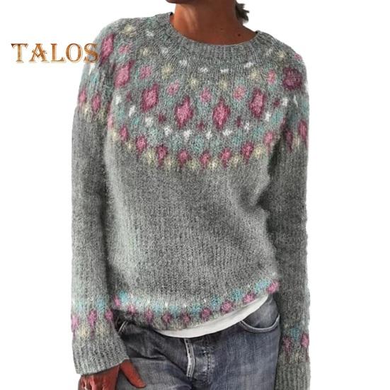 Pullover für Damen, Rundhalsausschnitt, Langarm, Patchwork, farbige Strickoberteile, lockere Passform, elastische, warme Strickwaren für den Alltag