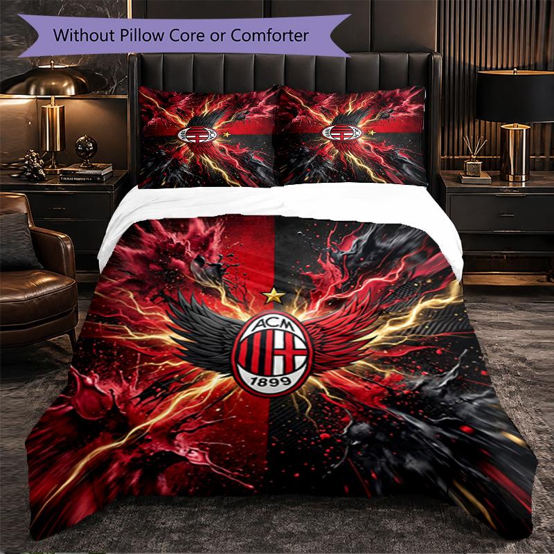 AC Milan Pattern 3?Pieces Bedding Set Soft Microfiber Duvet Cover with Pillow Cases for Bedroom