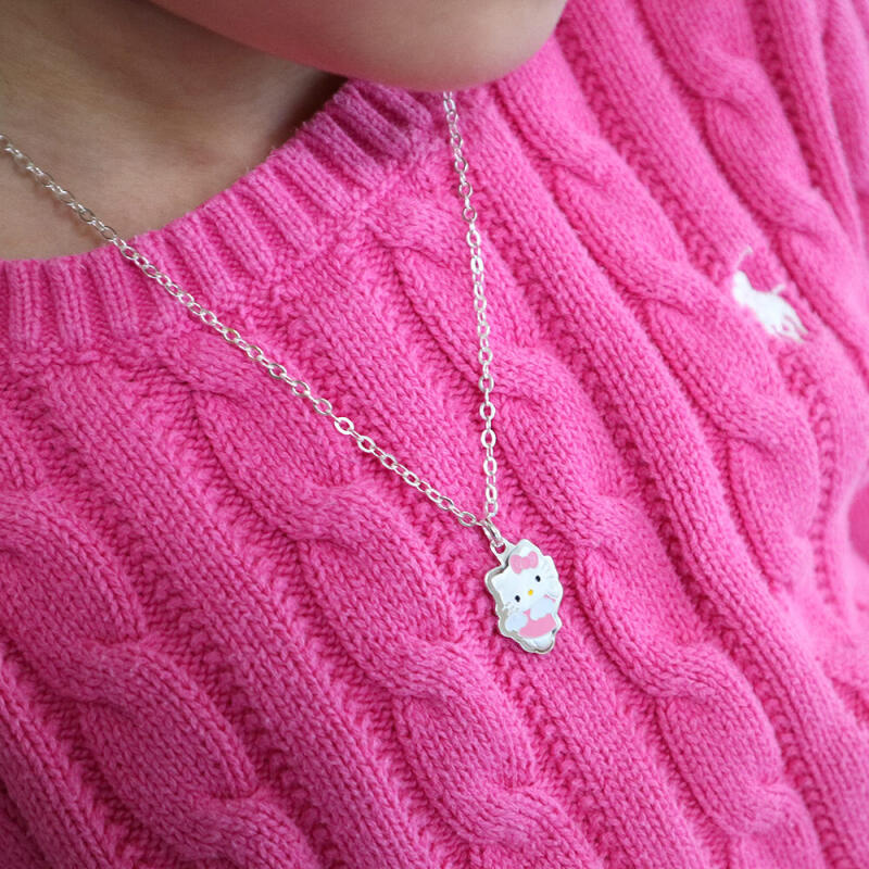 925 Silver Hello Kitty Lovely Angel Children's Lost Anti-Lost Necklace