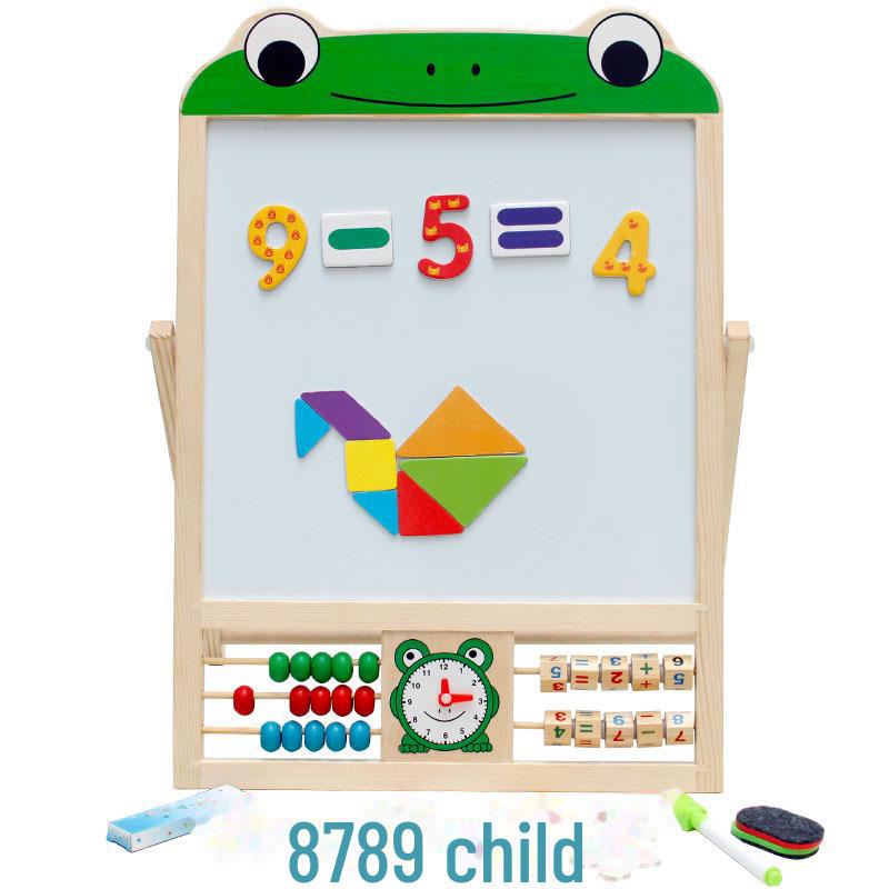 

Дитяча багатофункціональна магнітна дошка для малювання з дерев яним підйомником - Дошка для письма два в одному New frog style