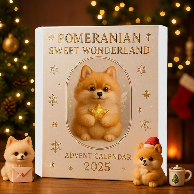 Pomeranian Sweet Wonderland Advent Calendar 2025,24 Days Of Festive Surprises Dog Ornaments,2D Acrylic Cute Canine Toys