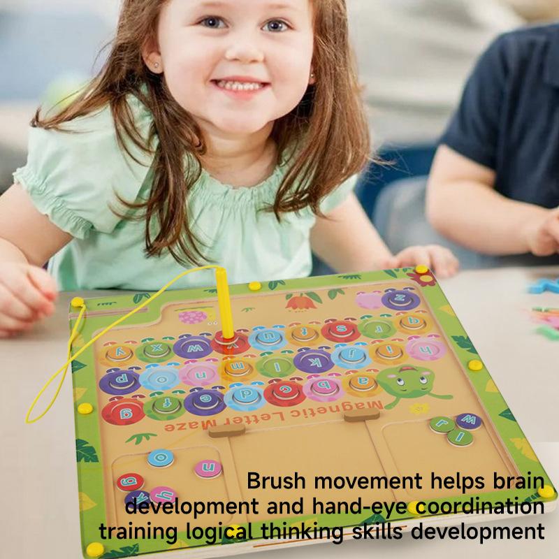 Montessori 2-in-1 Magnetic Number Letter Learning Puzzle Board Bead Maze Toy Children Drawing Board Toys Education Puzzle Games
