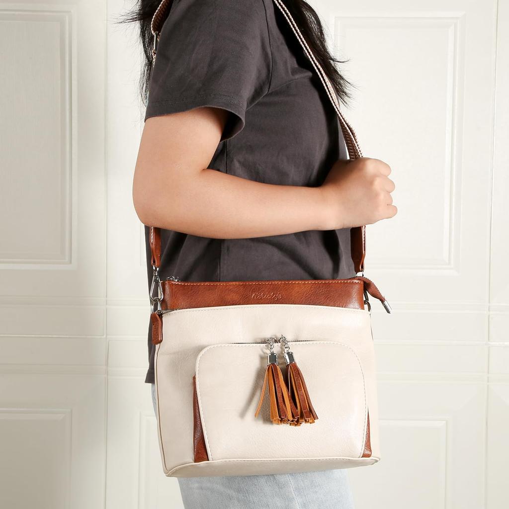 HiChiclife Women's 2-Way Shoulder Bag, Crossbody Tote Bag, Adjustable Length, Lightweight, Thick Shoulder Strap, Tassel Detail, Popular and Cute,