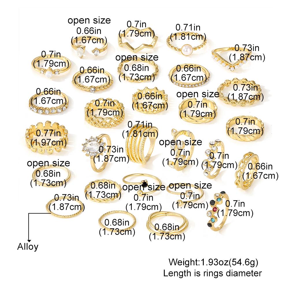 28-częściowy zestaw Zestaw pierścionków Szlachetny urok Temperament Luksusowe perły Diamenty Hollow Out Party Wszechstronne, nadające się do noszenia akcesoria ślubne