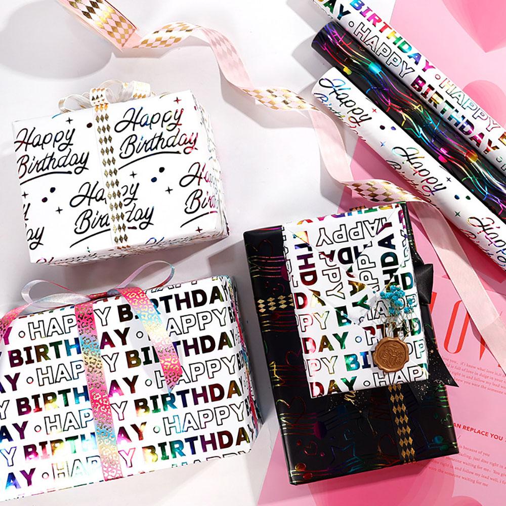 300*43cm Happy Birthday Hot Stamping Gift Wrapping Paper Birthday Bouquet Gift Packaging Paper Party Decoration DIY Crafts Paper