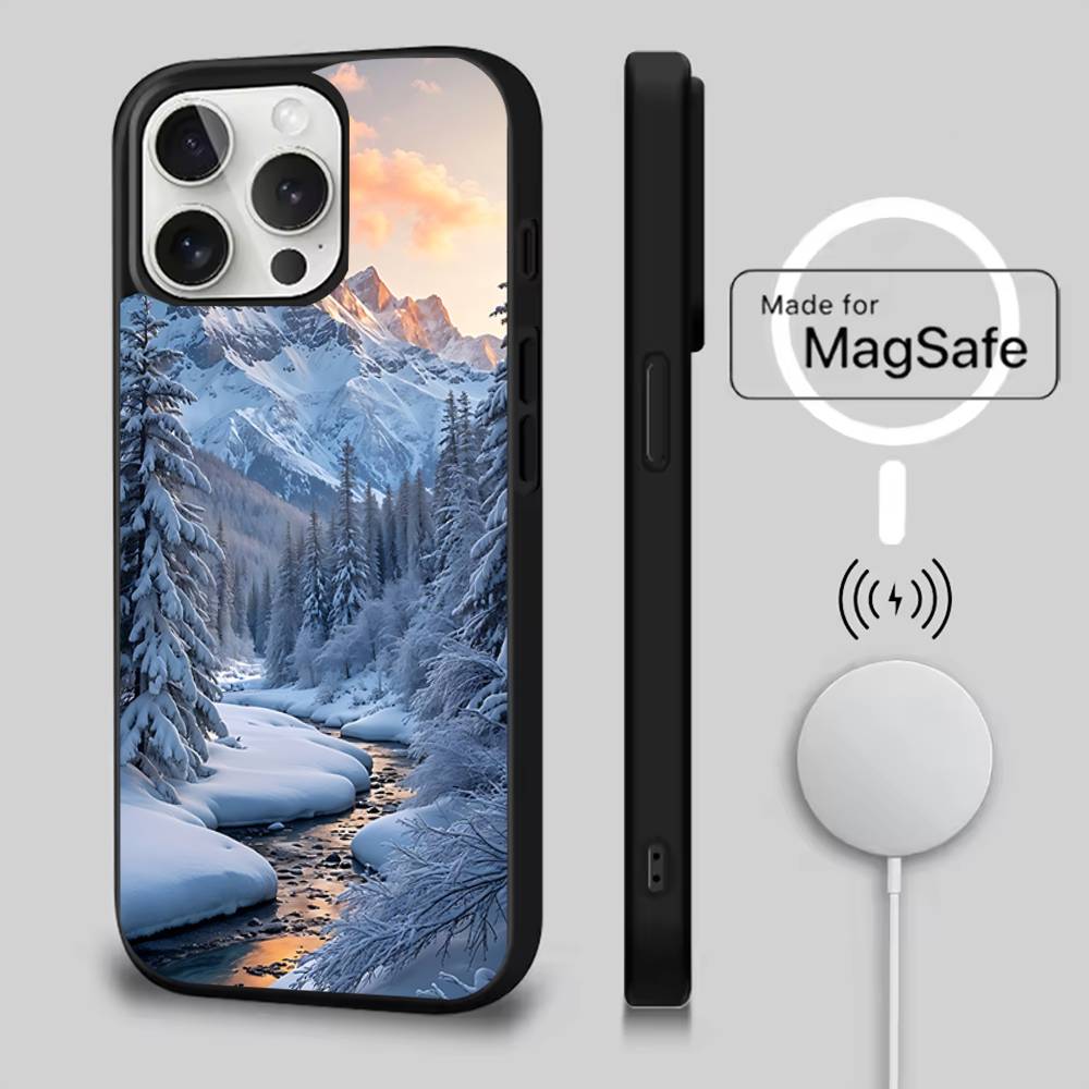 Snow Mountain Road Landscape Case For iPhone 17,16,15,14,13,12,11,Pro,Max,Plus,Mini,SE4,E Magnetic Magsafe Wireless Charging