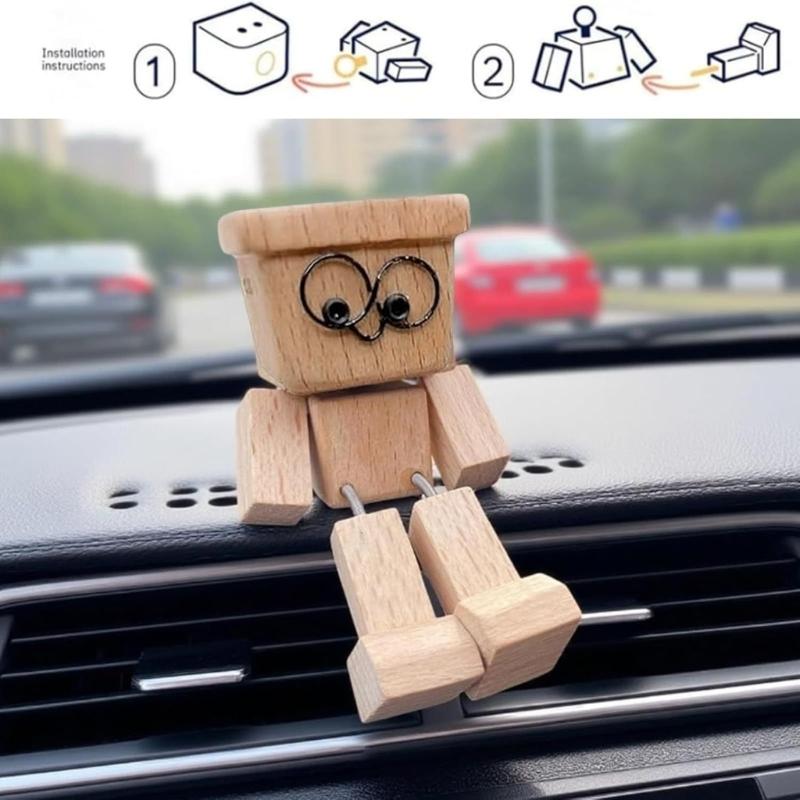 Artistic Wooden Shaking Legs Figure Decoration Natural Grains Car Dashboard Ornament Compacts Travel Friendly Gifting