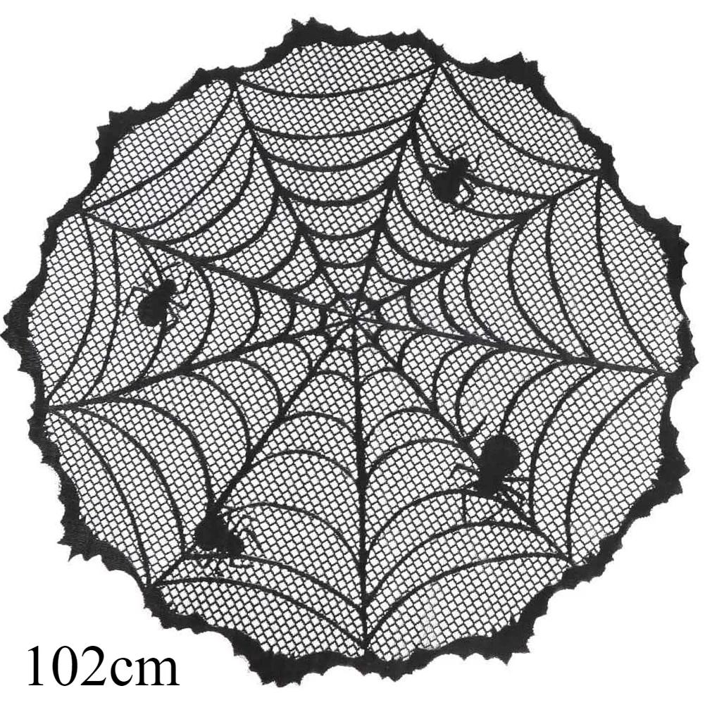 Halloween Tablecloth Bat Spider Web Black Lace Tablecloth Mantel Cloth Family Table Decoration Halloween Party Decoration