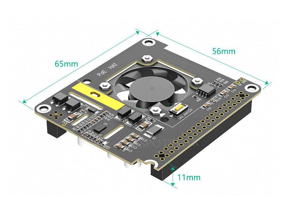 Raspberry Pi 5 PoE Ethernet Power Supply Module with RGB Fan - 802.3af/at