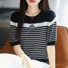 Women Knit T-shirt MODERN NEW SAGA Summer Knitted Shirt Short Sleeve Tees O-neck Patchwork Pullover Knit Tops