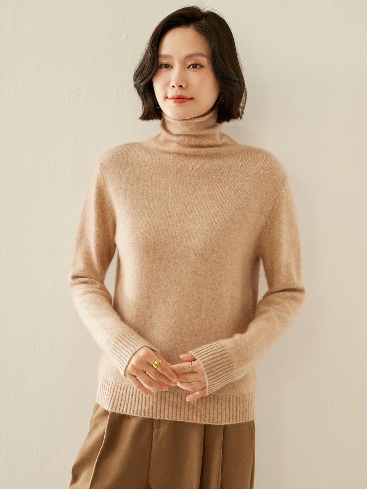7-Gauge Double-Strand Ribbed Roll-Neck Women's Cashmere Sweater for Autumn/Winter
