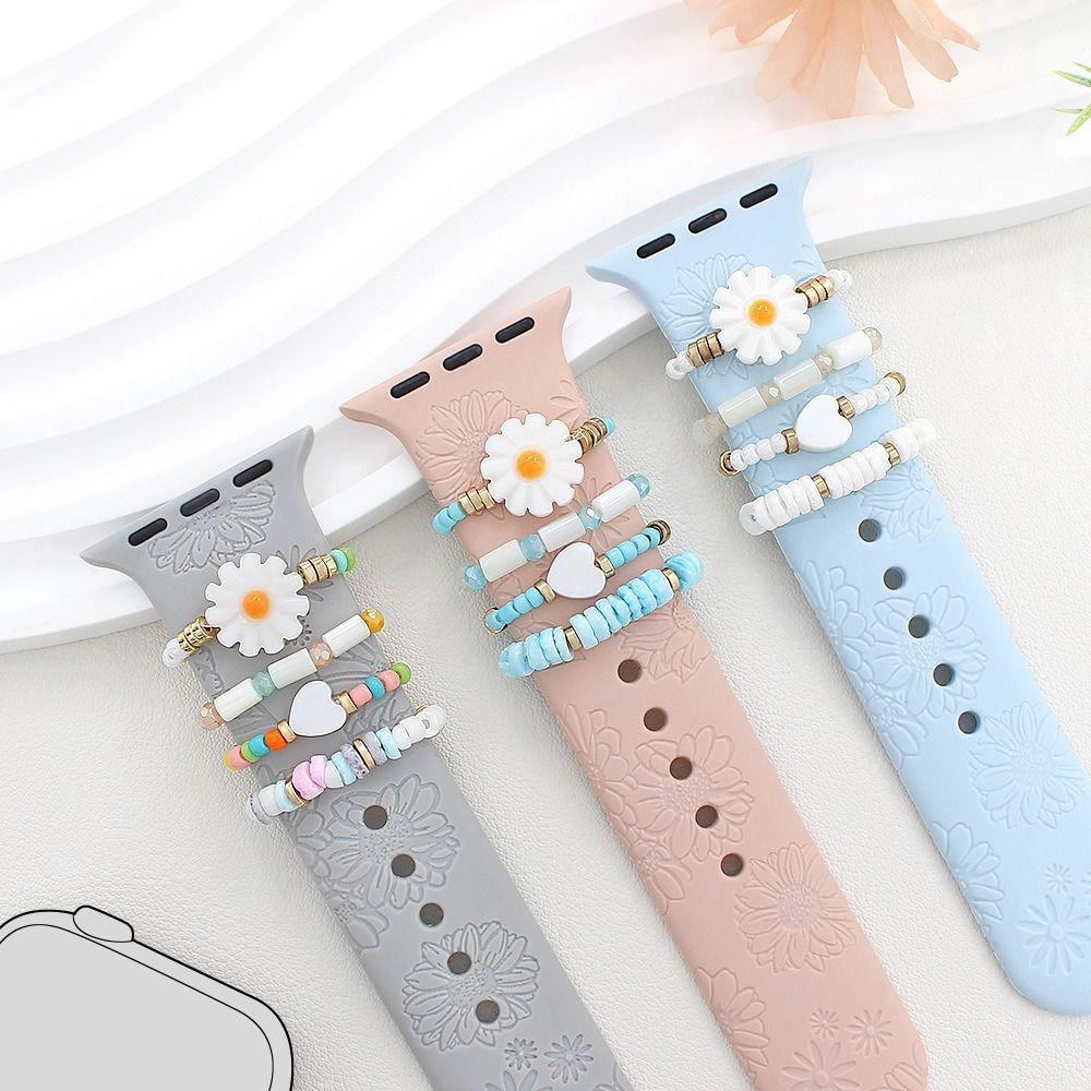 4pcs Flowers Beads Strap Decorative Ring Shells Beads Strap Accessories for Apple Watch Band Women