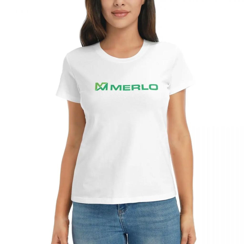 Damen T-Shirt Merlo Logo Sommer Kurzarm T-Shirts Rundhals Baumwolle T-Shirts Kleidung Tops Streetwear