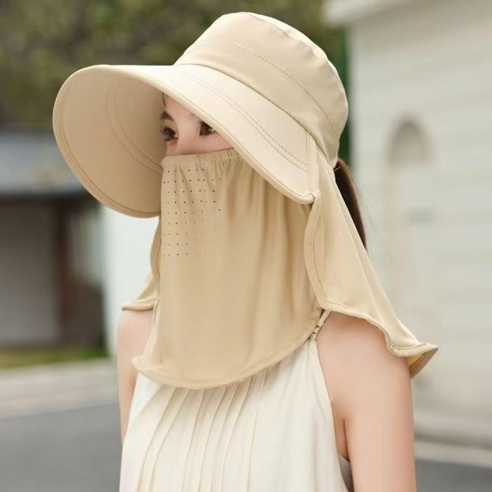 New Wide Brim Foldable Shawl Hat Anti UV Adjustable Integrated Face Mask Fisherman Hat Sun Hat Large Brim Tea Picking Hat Summer