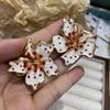 Retro New Chinese Vintage Red Ball Flower Stud Earrings, Court Style Copper Plated Real Gold Advanced Sense National Style Earrings
