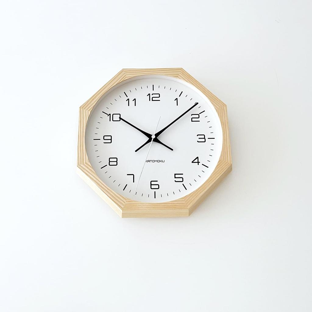 KATOMOKU muku clock 11 Octagonal Natural Wall Clock with Continuous Second Diameter km-94NARC8 Hand, 30.0cm (Radio-controlled)