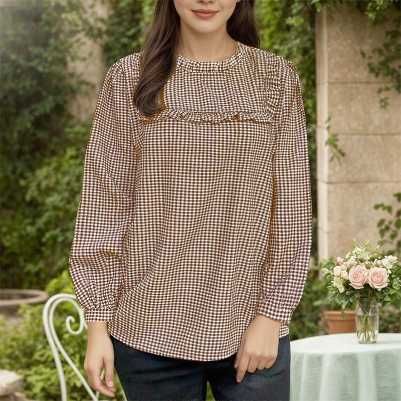 

ZANZEA Women Casual Round Neck Long Sleeve Grid Print Blouse 5XL