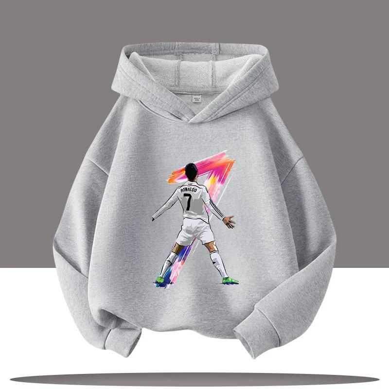 Haine noi de iarnă/toamnă Hanorac cu glugă pentru copii Ronaldo Tricou sport pentru băieți Imprimeu desen animat cu vedetă de fotbal Hanorace casual pentru copii