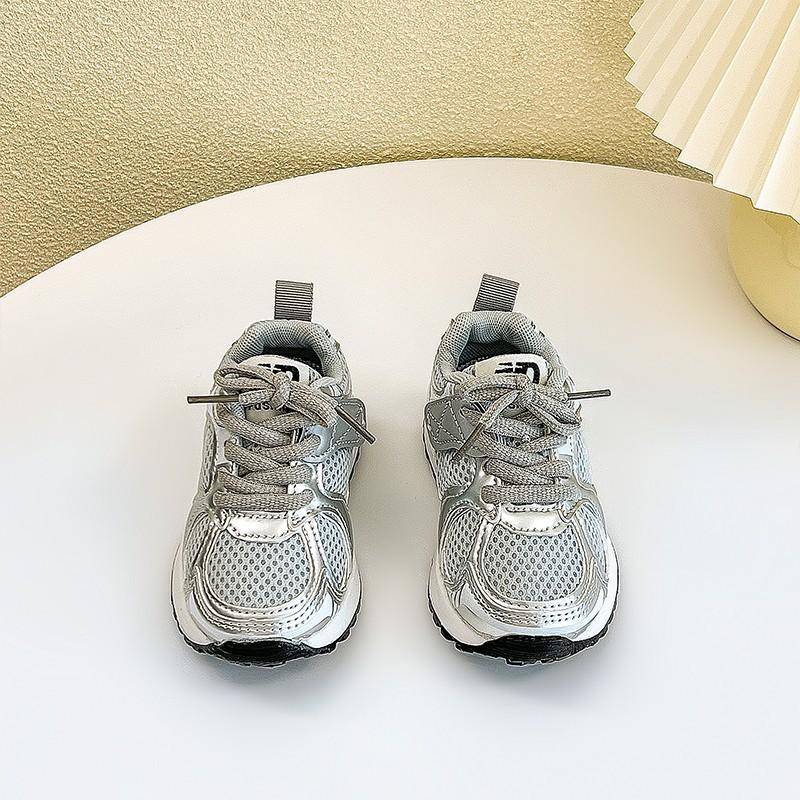 Kids Silver Mesh Breathable Casual Sneakers 15 серебряный