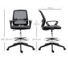 Drafting Chair, Ergonomic Tall Office Chair with Mesh Back, Lumbar Support, Adjustable Height and Foot Ring, Swivel Wheels, for Standing Desk, Black