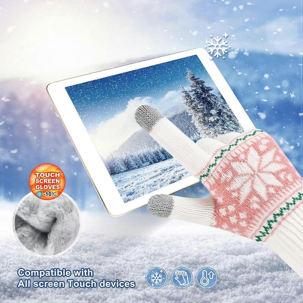 Winter Touch Screen Gloves Snow Flower Printing Keep Warm for Women and Men