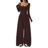 Long Sleeve Square Neck Solid Color Wide Leg Casual Jumpsuit