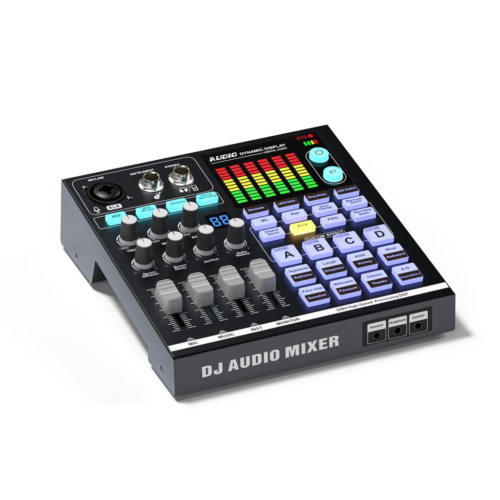 48V Podcast Sound Board   DJ Mixer External Music Sound Card Gaming   Mixer for Live Streaming Studio