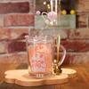 Children's Heat-Resistant Cute Cartoon Straw Glass Cup with Handle and Measurement Scale