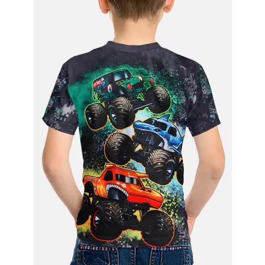 3D Digital Print Kids Stylish Truck Cartoon Animal Pattern T-Shirt Boys Short Sleeve Crew Neck Casual T-shirts