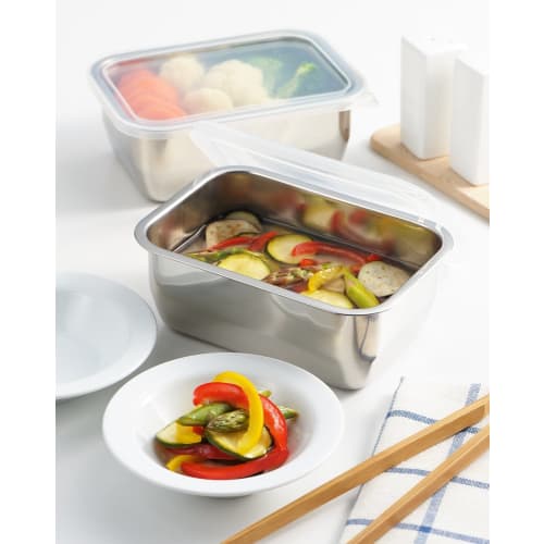 Set of 2 Stainless Steel Storage Containers with Lids 1214797