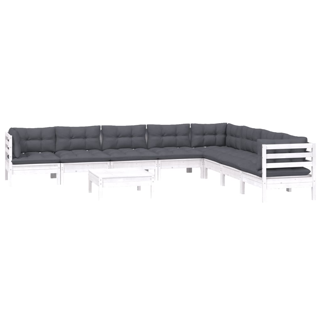 9 piece Garden Lounge Set with Cushions White Solid Pine Wood