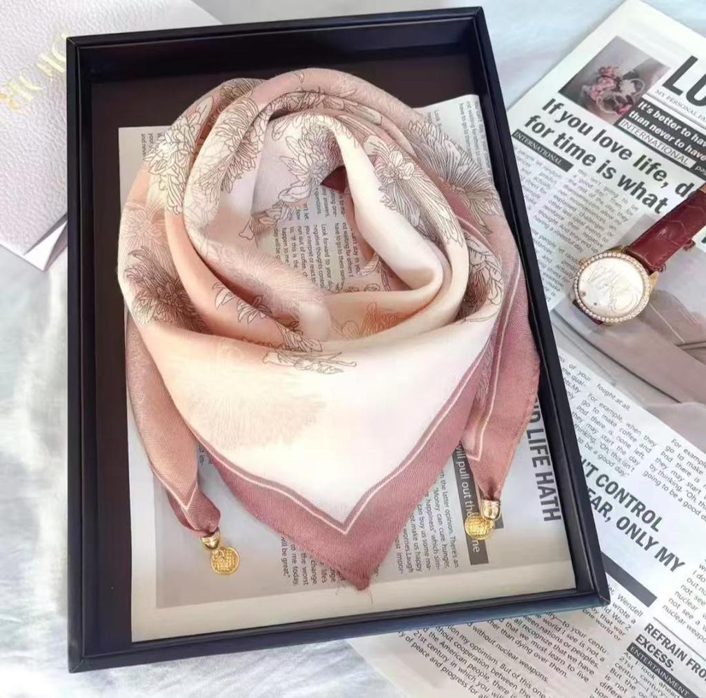 Chic Autumn/Winter Silk Scarf with Magnetic Golden Ball Clasp – Korean Style Neck Warmer