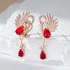 Shiny Red Natural Zircon Long Drop Earrings Women Fashion  Rose Gold Color High Quality Daily Fine Vintage Jewelry