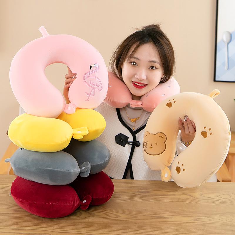 Customizable Cartoon Embroidery U-Shaped Memory Foam Neck Pillow for Travel & Home