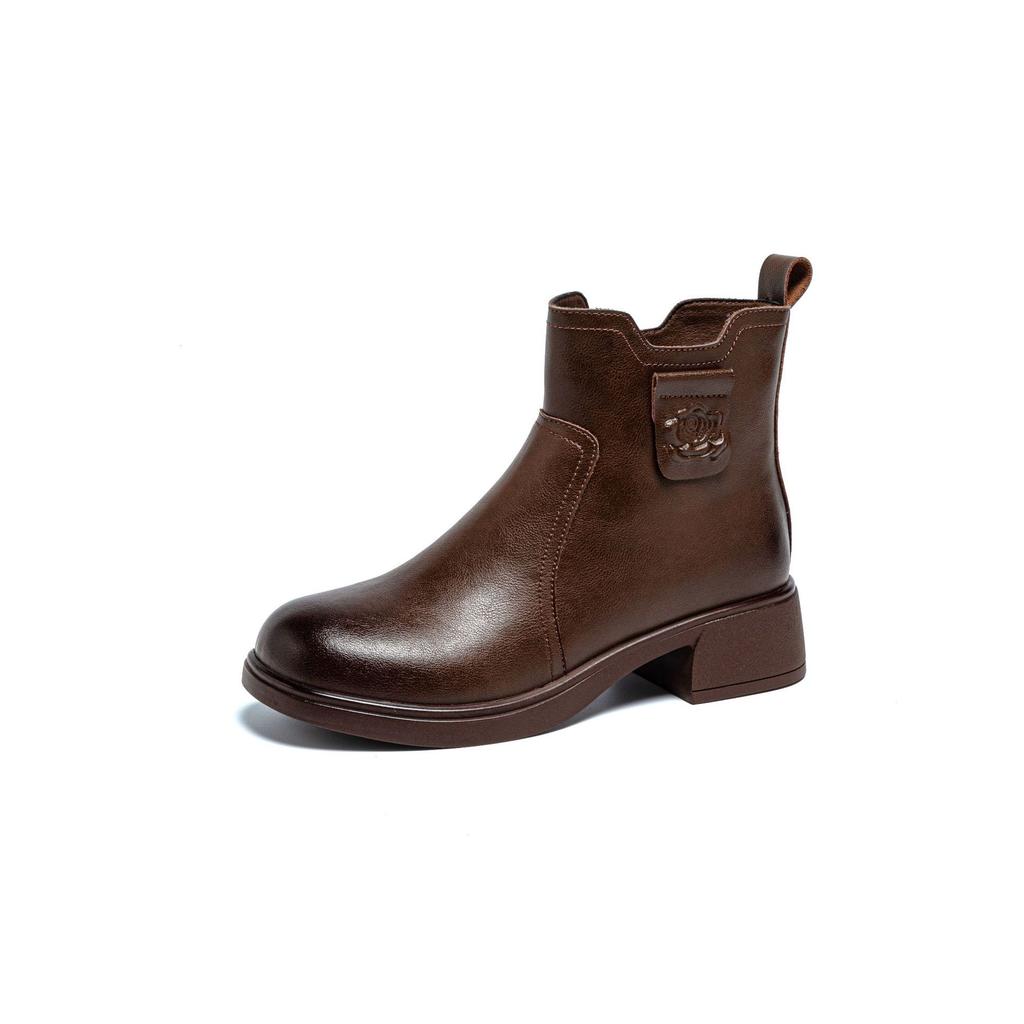 Leather Martin boots women's fashion versatile short boots 2025 new autumn and winter thin boots fashion thick-soled brown boots