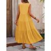 Women Casual Vacation Beach Dress Elegant V-neck Loose Long Dresses Holiday Femme Yellow Black RUFFLES Summer