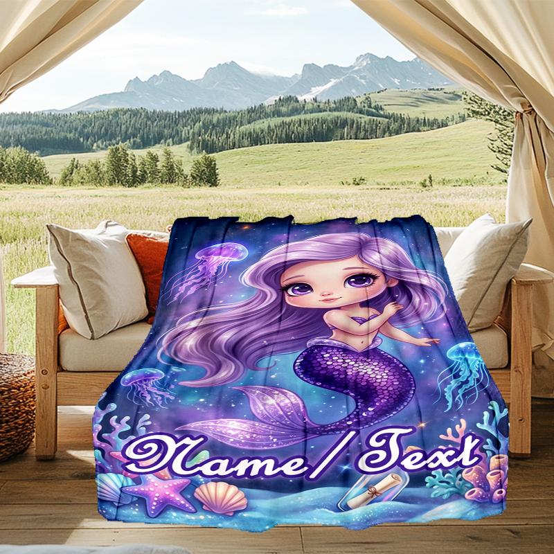 1PC Custom Name Mermaid Dreams Underwater outdooor Flannel blankets Throw Blanket All-Season Throw Gift Bedspread for Couch, Bed, Camping Holiday Birt