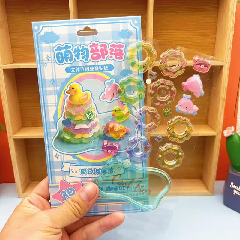 3D Solid Relief Cartoon Stacked Stickers Handmade Cute Crystal Stickers For Art Kids Diy Journal Phone Decoration