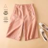 Women's Cotton Linen High Waist Wide-Leg Shorts - Summer Semi-Elastic Casual Five-Point Pants