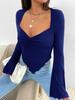 T-shirt Vacation V-neck Flared Sleeve Waisted Irregular Knit Long-sleeved T-shirt Tops