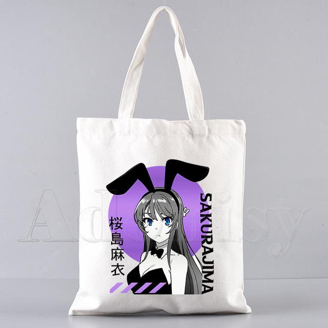 Bunny Girl Senpai Sakurajima Mai Shopper Bags Shopping Bag Tote Bag Skulderveske Lerretsvesker College Håndveske med stor kapasitet