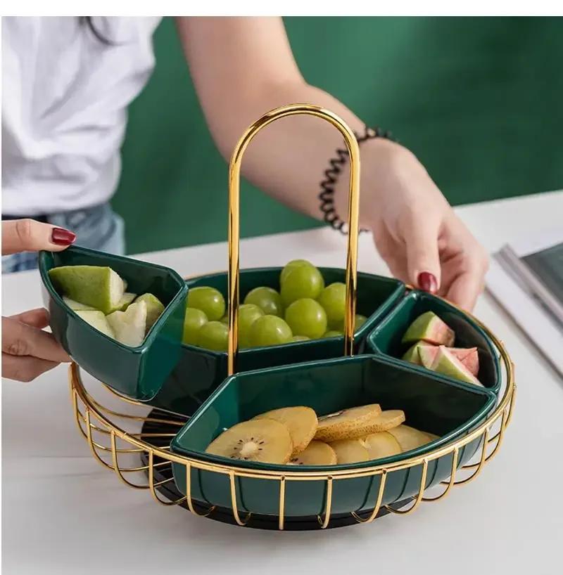 Rotatable Ceramic Fruit Tray Household Dining Table Dry Living Room Coffee Assortment Snack