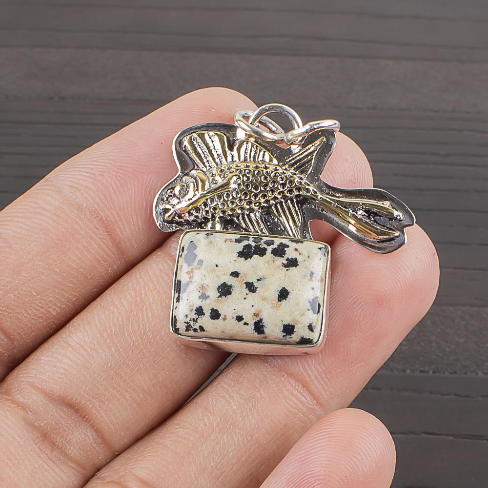Natural Dalmatian Jasper Gemstone 925 Sterling Silver Jewelry Pendant 1.26 AJP-2242