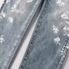 American Street Casual Style Graffiti Jeans Men's Trendy Brand Elastic Slim Fit Small Feet Thin Fashion Versatile Trousers