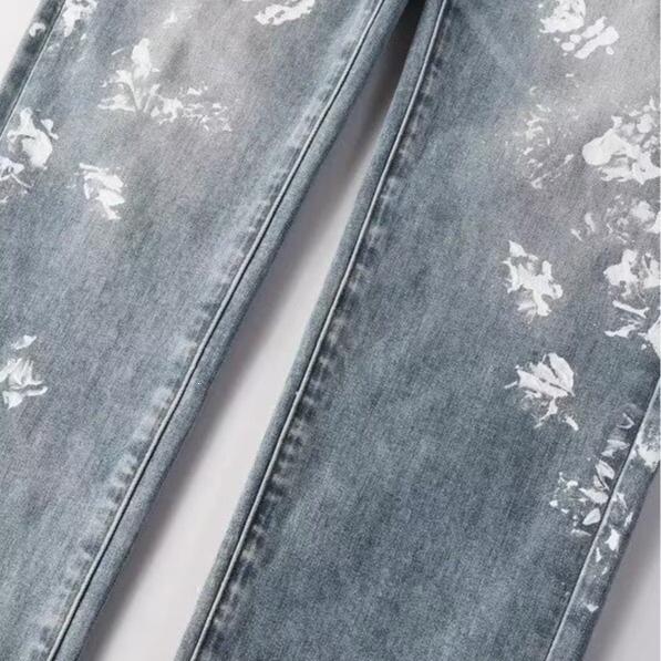 American Street Casual Style Graffiti Jeans Men's Trendy Brand Elastic Slim Fit Small Feet Thin Fashion Versatile Trousers