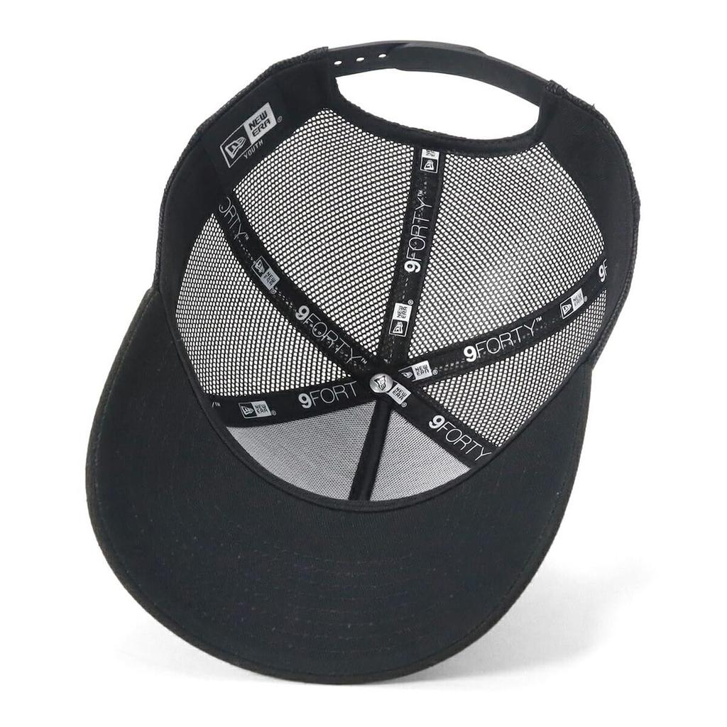 New Era 9Forty Trucker Box Logo Mesh ONSPOTZ Sizes Youth Kids' A-Frame Cap, Black/White, Exclusive, 52-56cm,