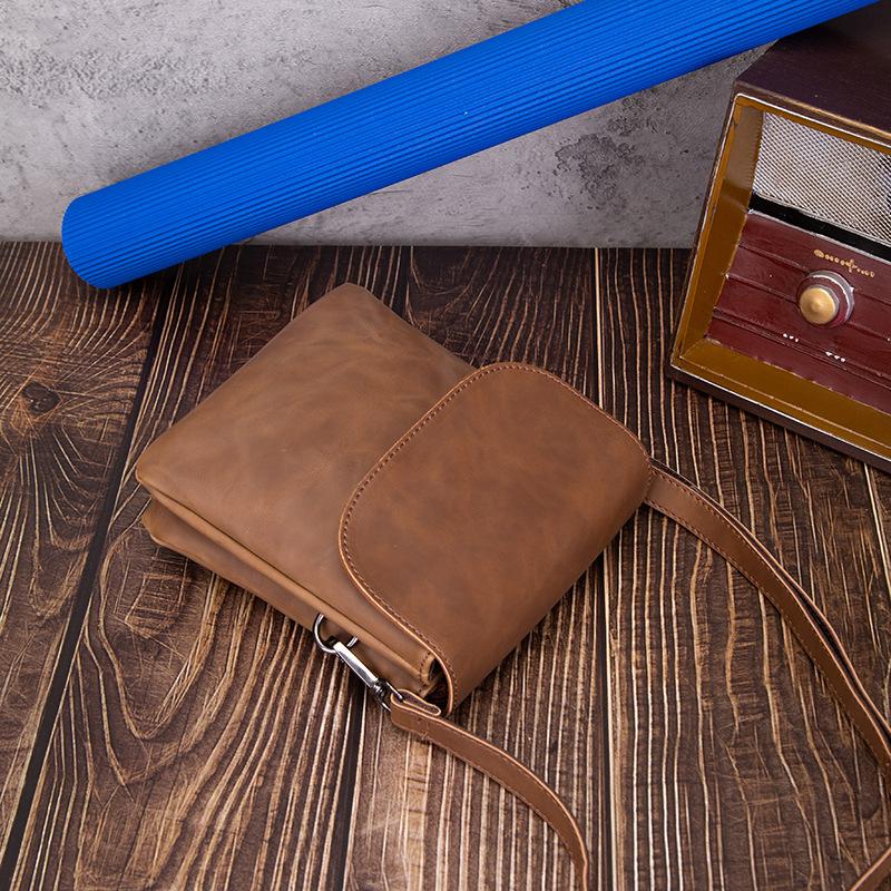 Double-layer Pocket Crazy Horse Leather Korean Men's Bag Casual Backpack Trend Waist Bag Shoulder Crossbody Bags